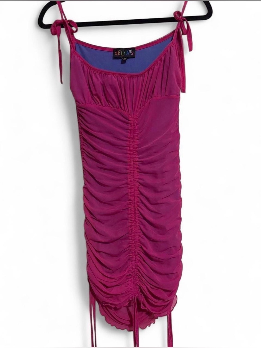 dELiA*s Bright Pink Ruched Tie-Shoulder Mini Dress